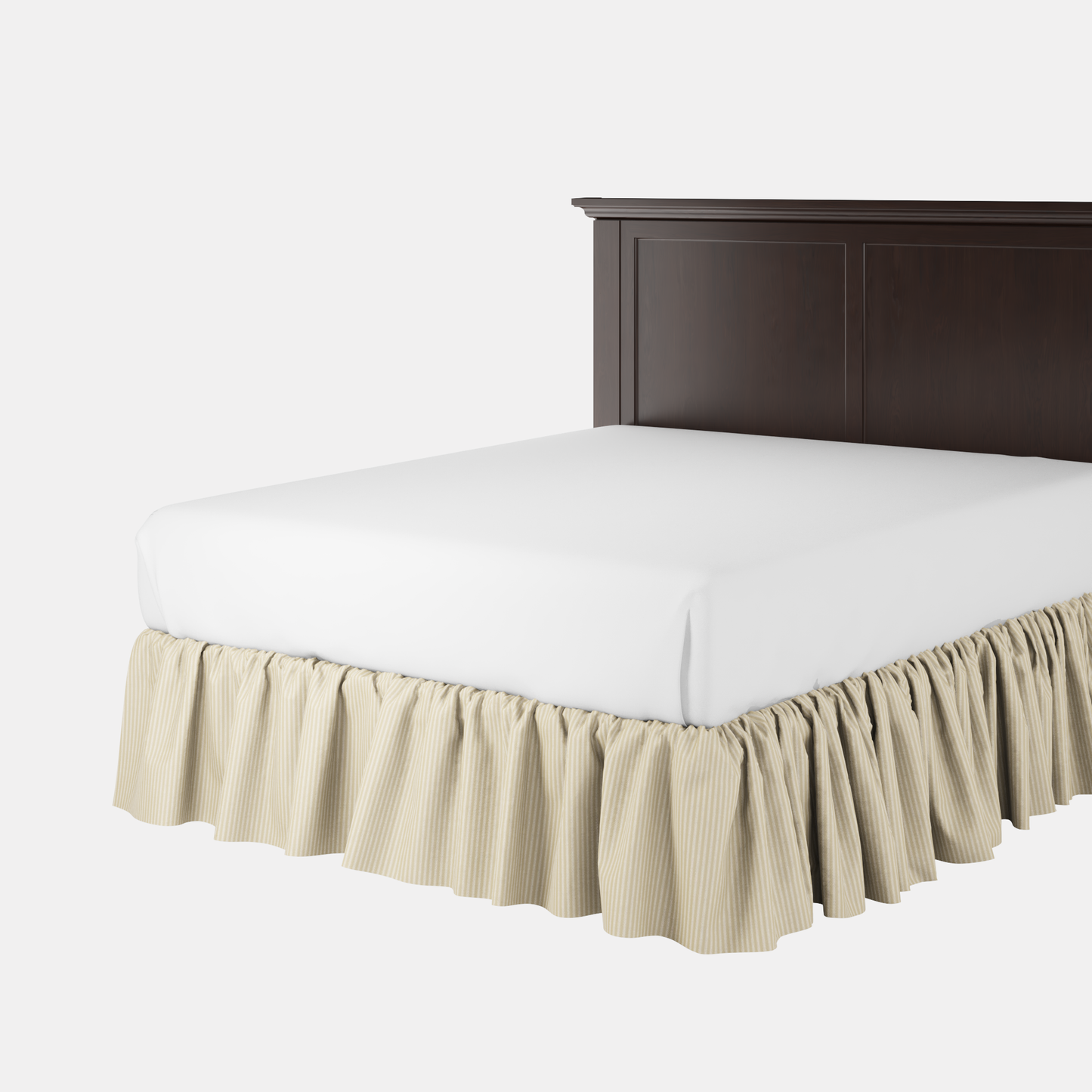 Ruffle Bedskirt in Little White Line - Sand