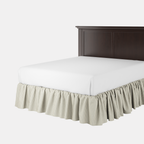 Ruffle Bedskirt in Little White Line - Seaglass