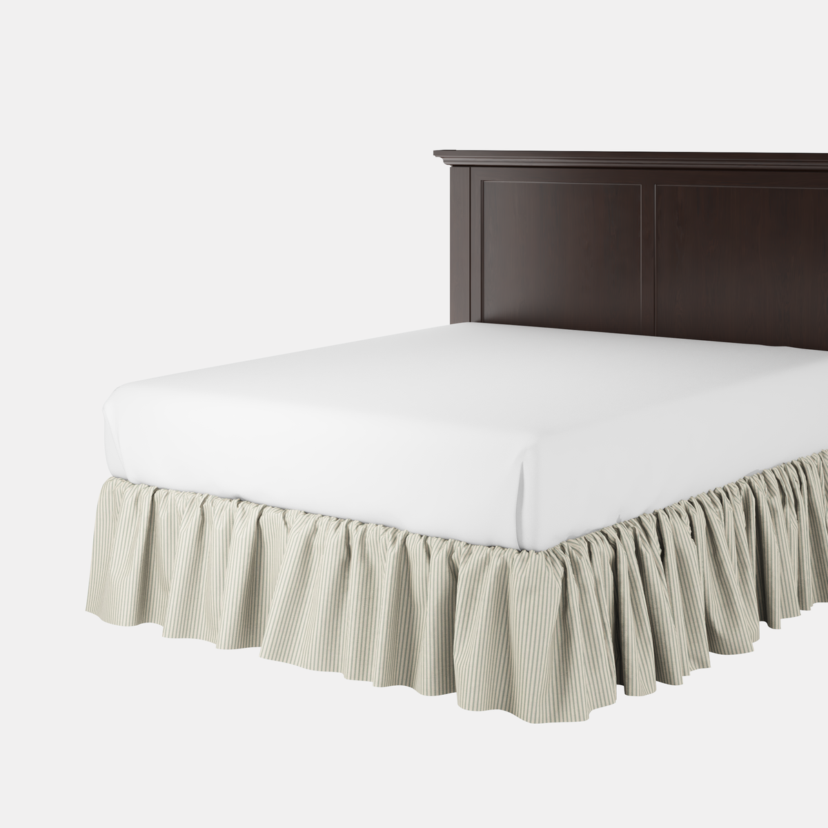 Ruffle Bedskirt in Little White Line - Seaglass