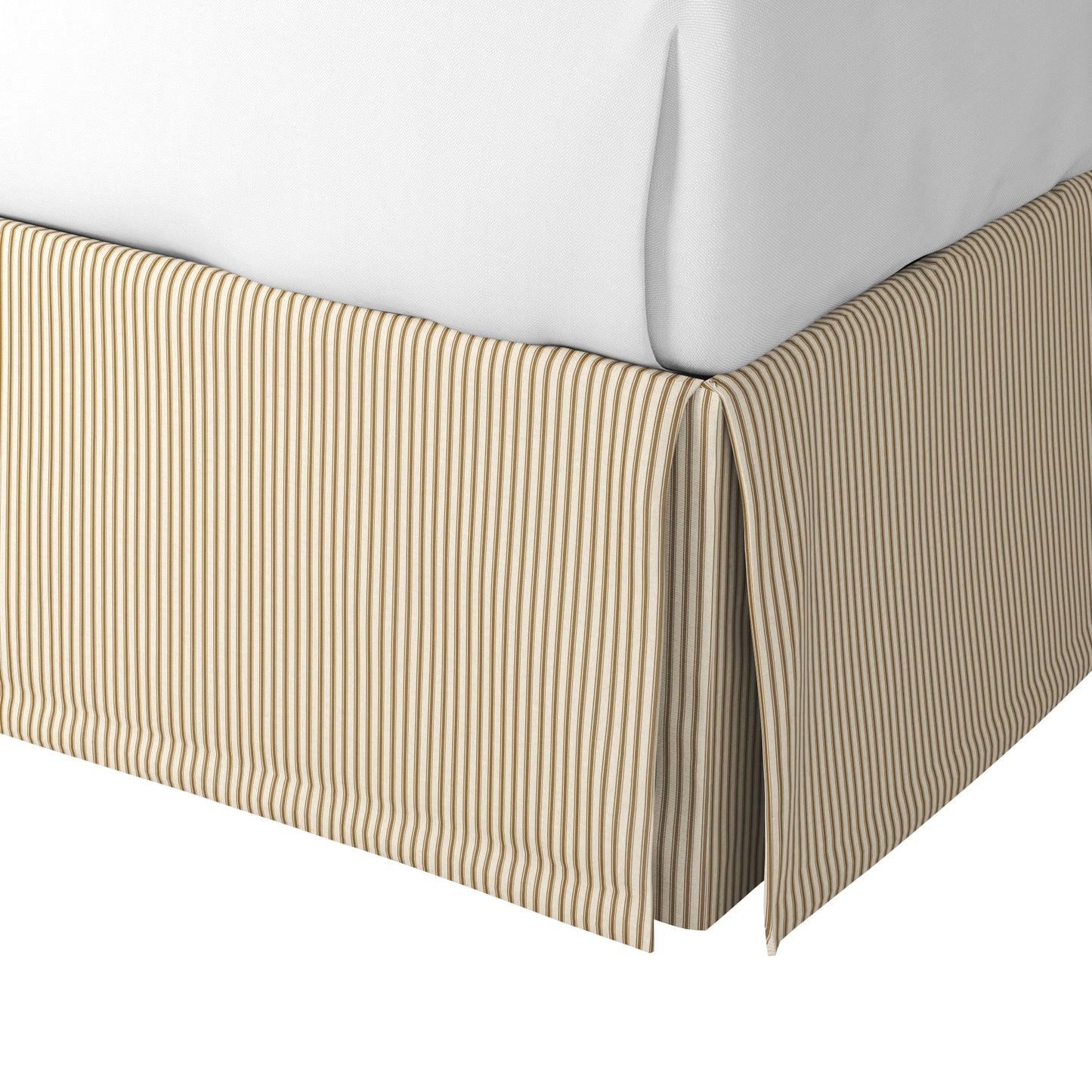 Tailored Bedskirt in Little White Line - Cognac
