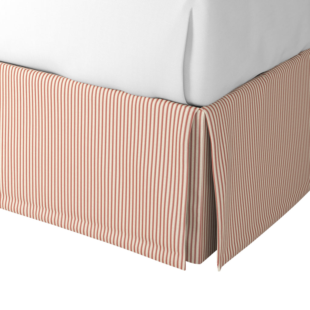 Tailored Bedskirt in Little White Line - Red