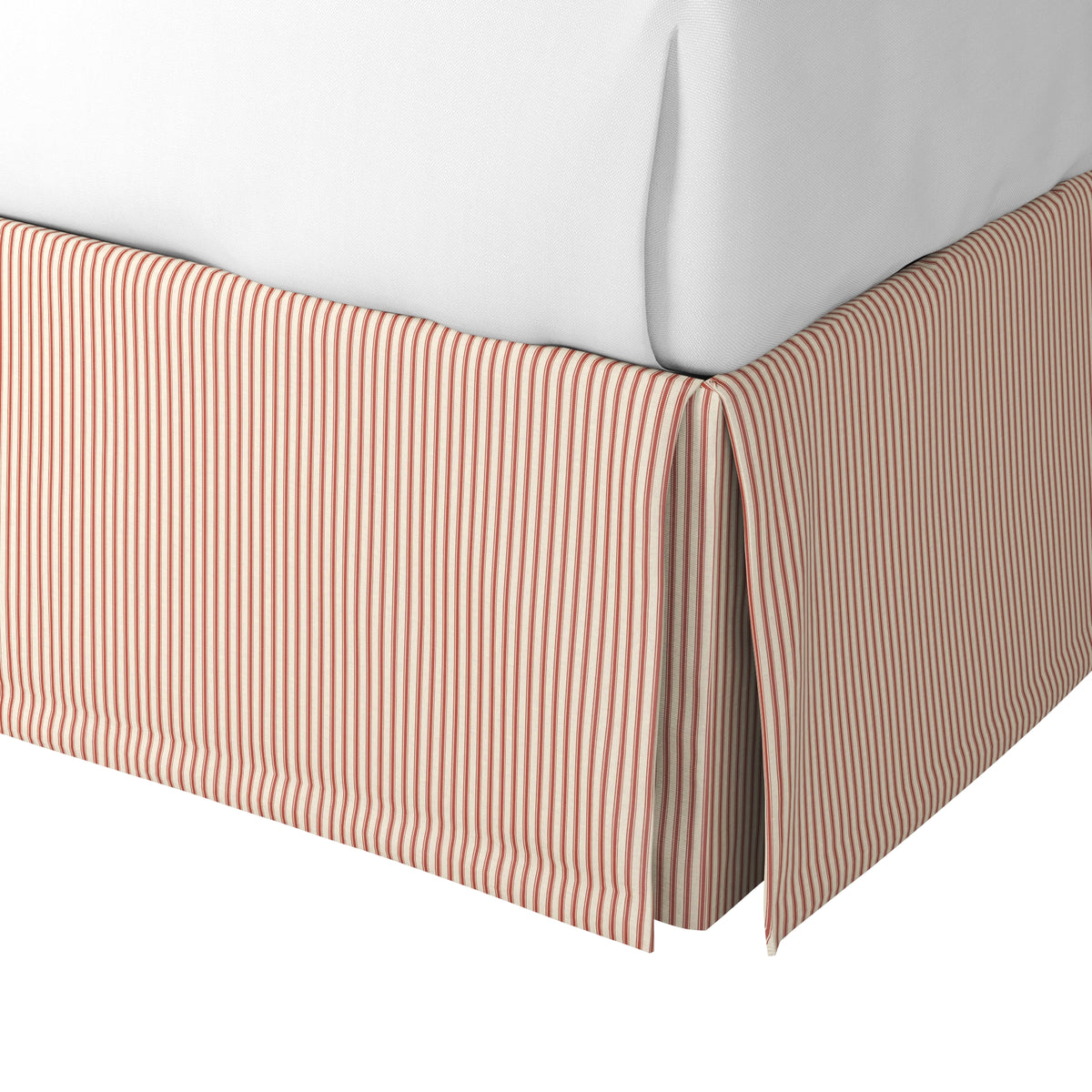 Tailored Bedskirt in Little White Line - Red