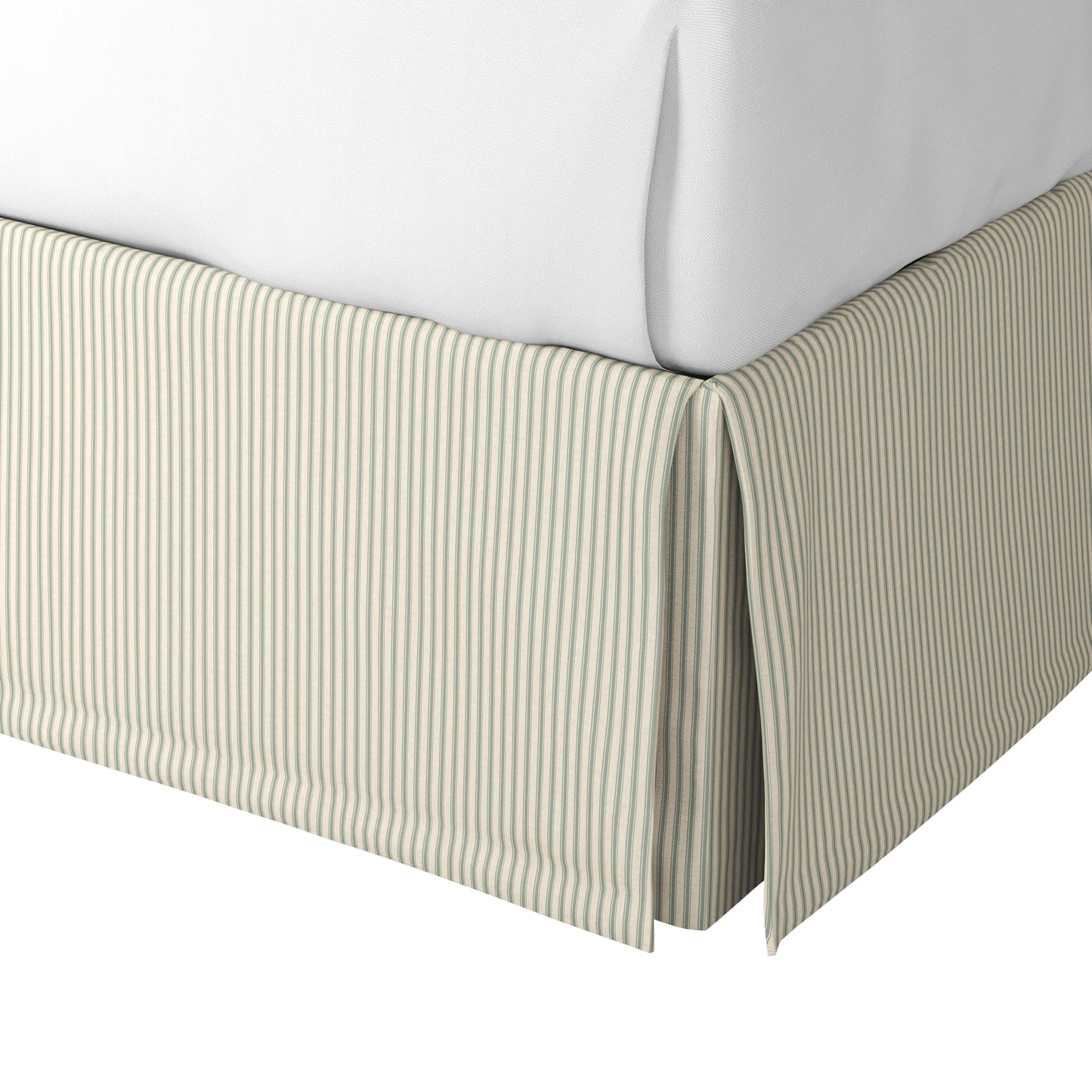 Tailored Bedskirt in Little White Line - Seaglass