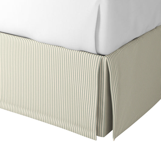 Tailored Bedskirt in Little White Line - Seaglass