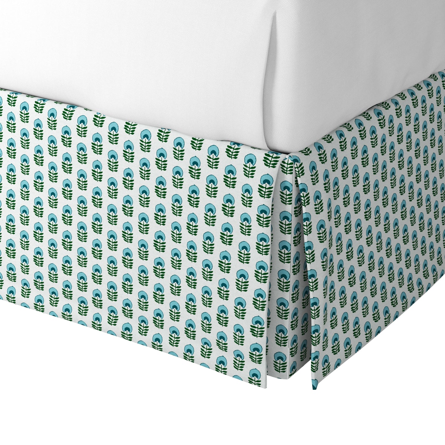 Tailored Bedskirt in Mini Florals - Mountain Teal