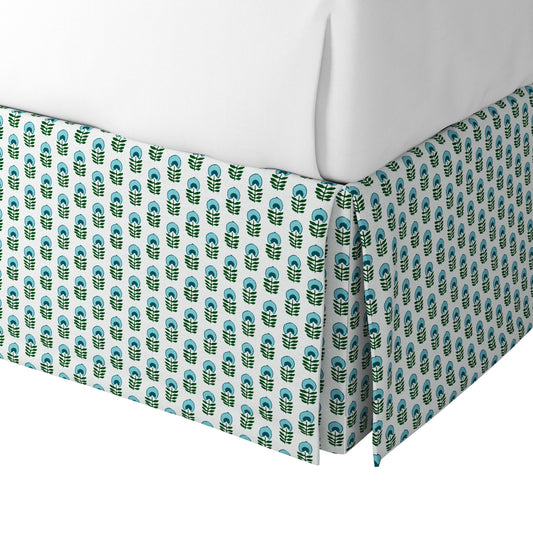 Tailored Bedskirt in Mini Florals - Mountain Teal