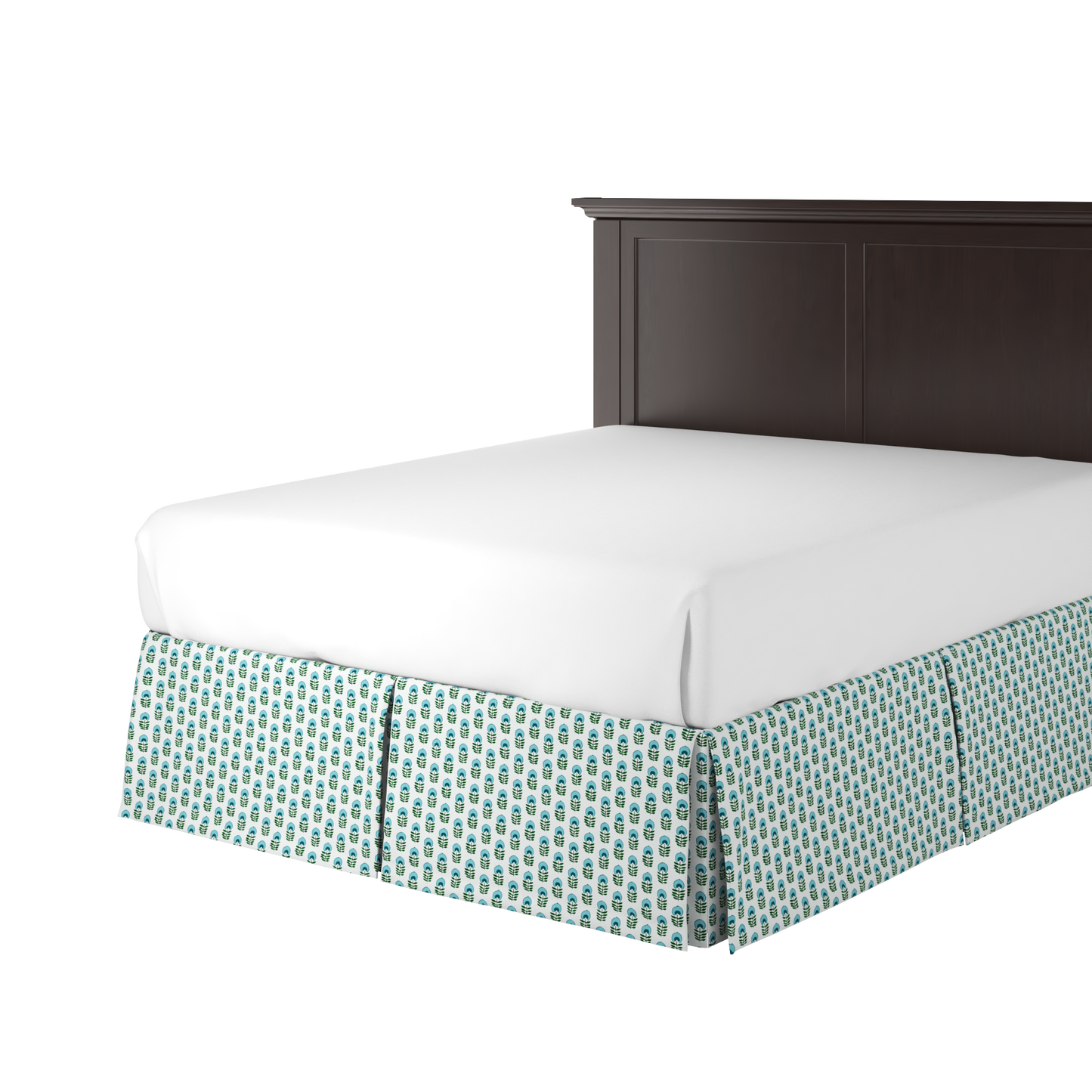 Tailored Bedskirt in Mini Florals - Mountain Teal