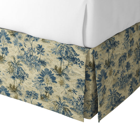 Tailored Bedskirt in Tropical Toile - Lagoon