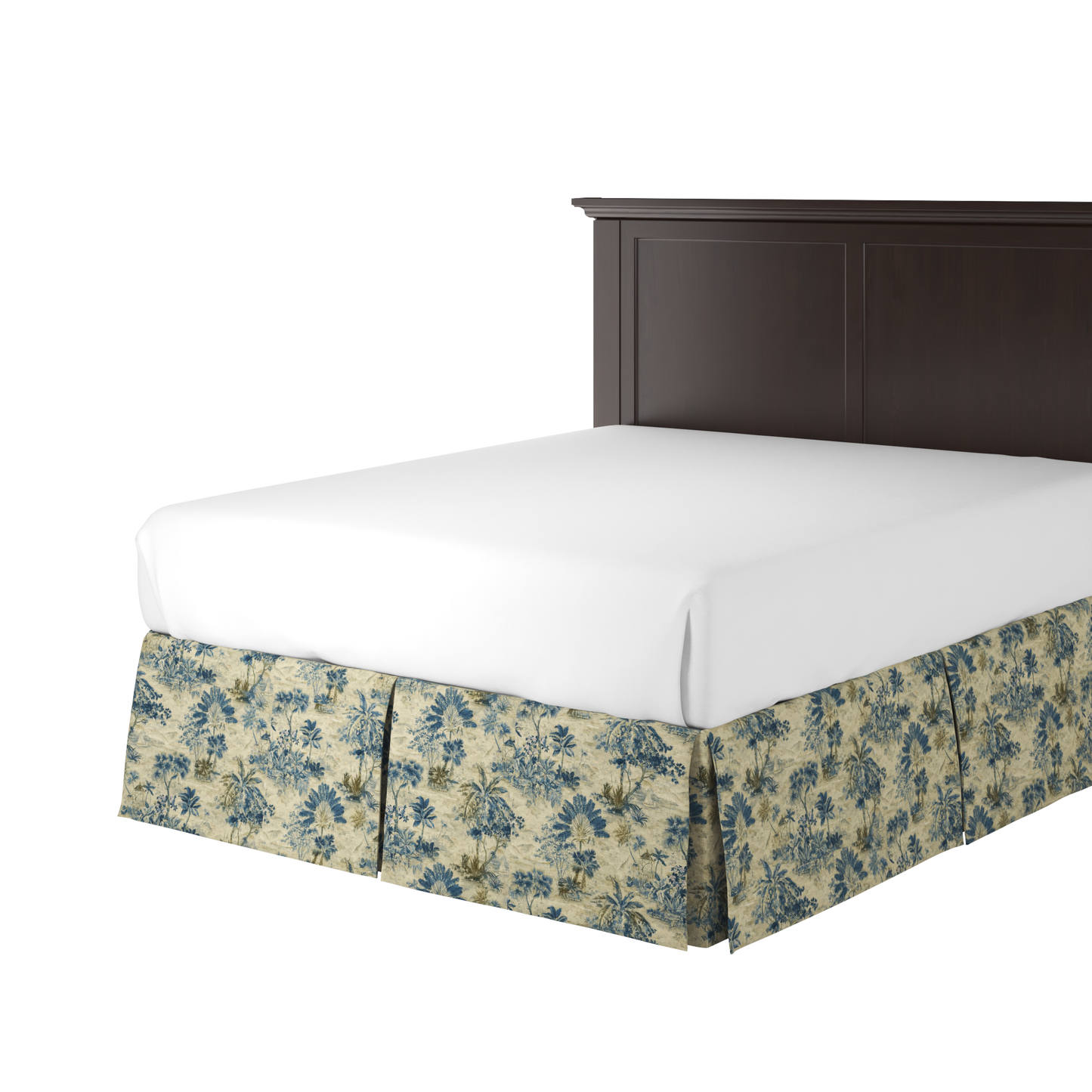 Tailored Bedskirt in Tropical Toile - Lagoon