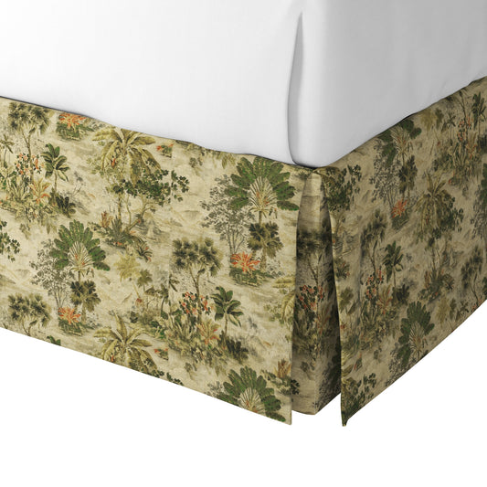 Tailored Bedskirt in Tropical Toile - Moonstone