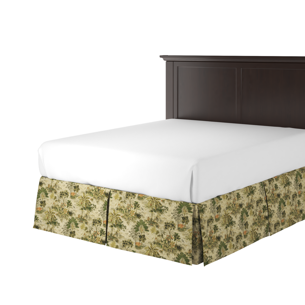 Tailored Bedskirt in Tropical Toile - Moonstone