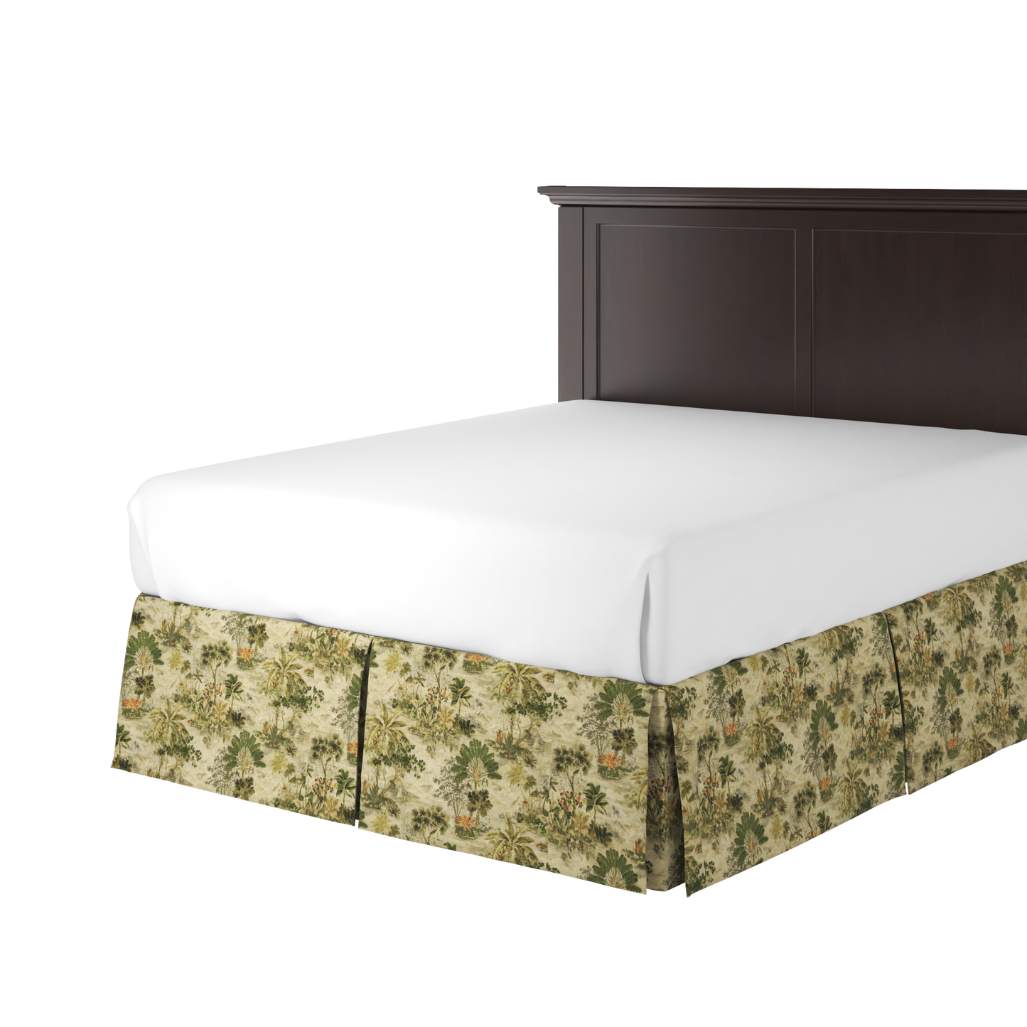 Tailored Bedskirt in Tropical Toile - Moonstone