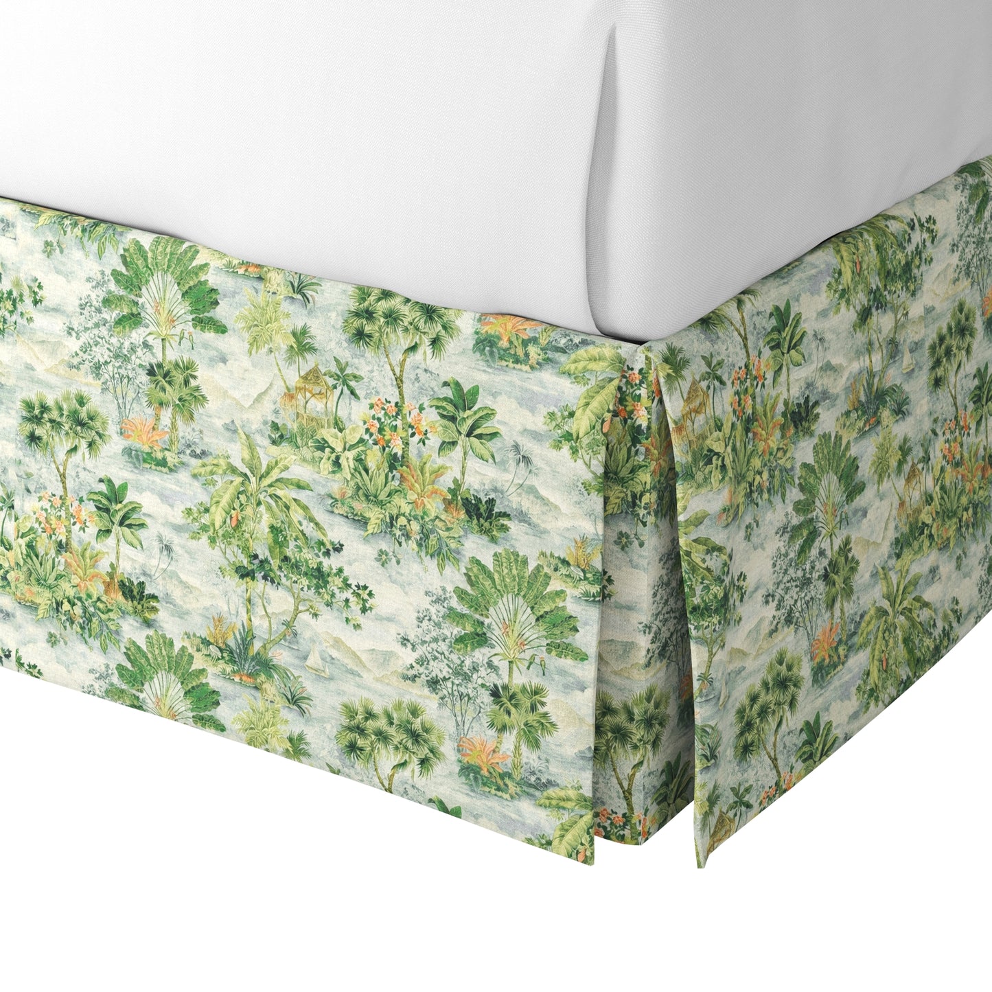 Tailored Bedskirt in Tropical Toile - Palm