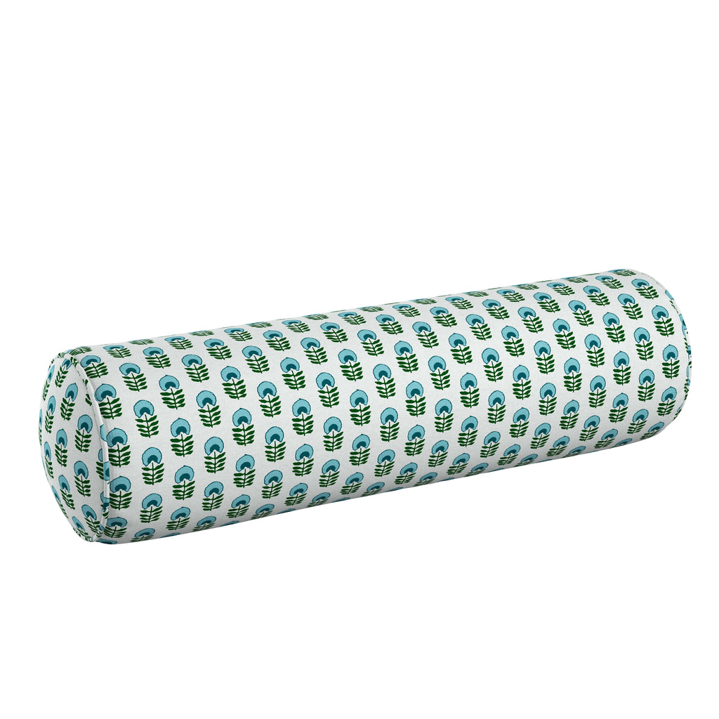 Bolster Pillow in Mini Florals - Mountain Teal