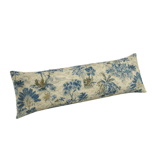 Large Lumbar Pillow in Tropical Toile - Lagoon