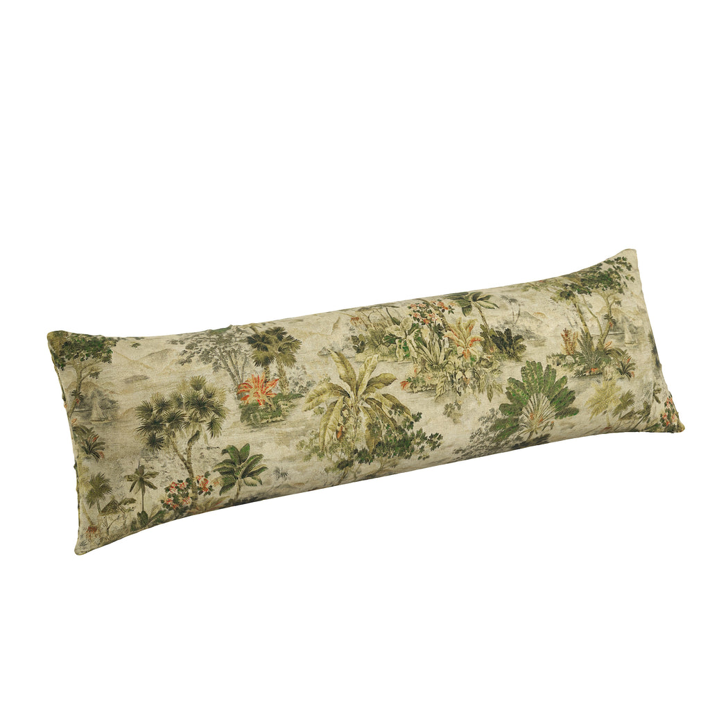 Large Lumbar Pillow in Tropical Toile - Moonstone