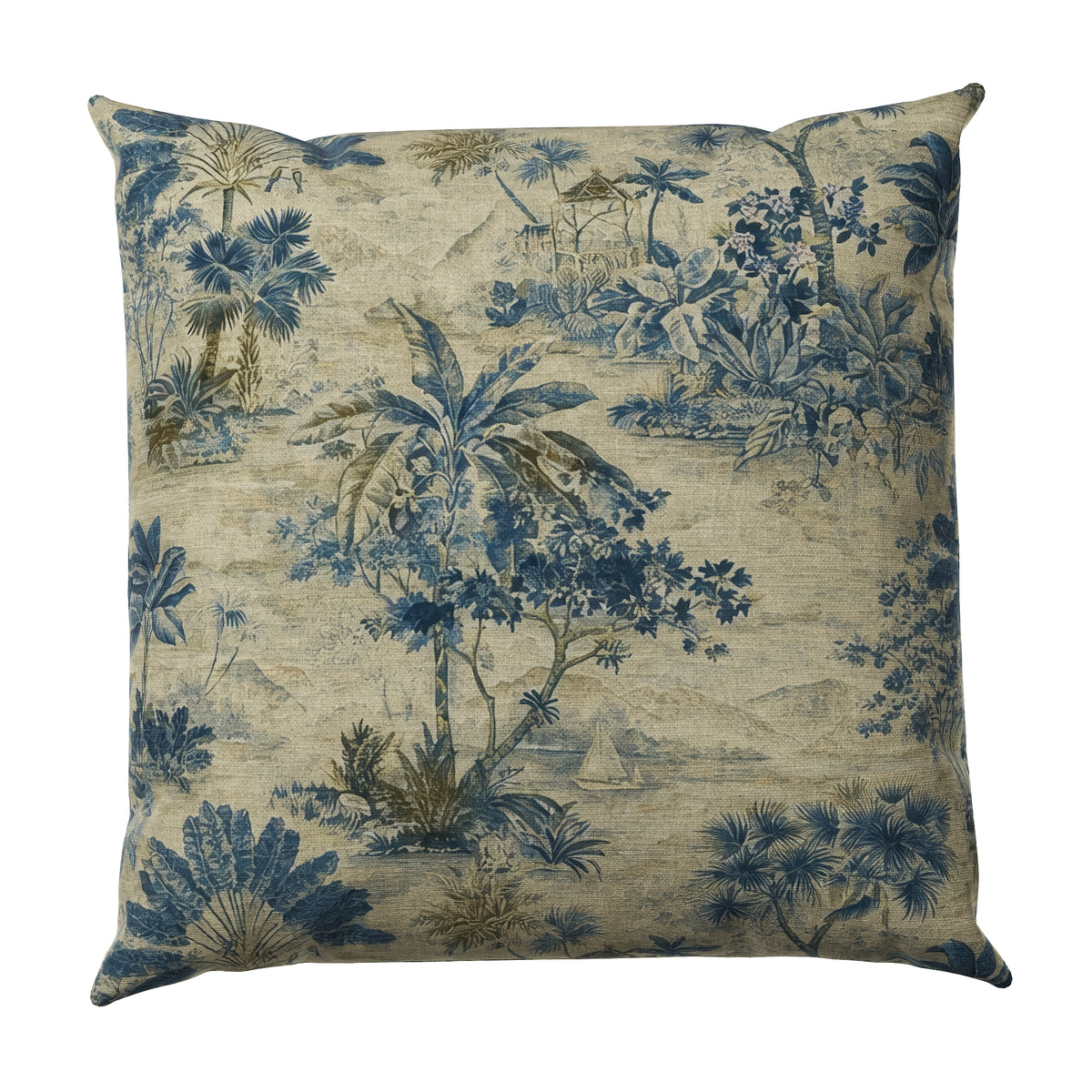 Throw Pillow in Tropical Toile - Lagoon