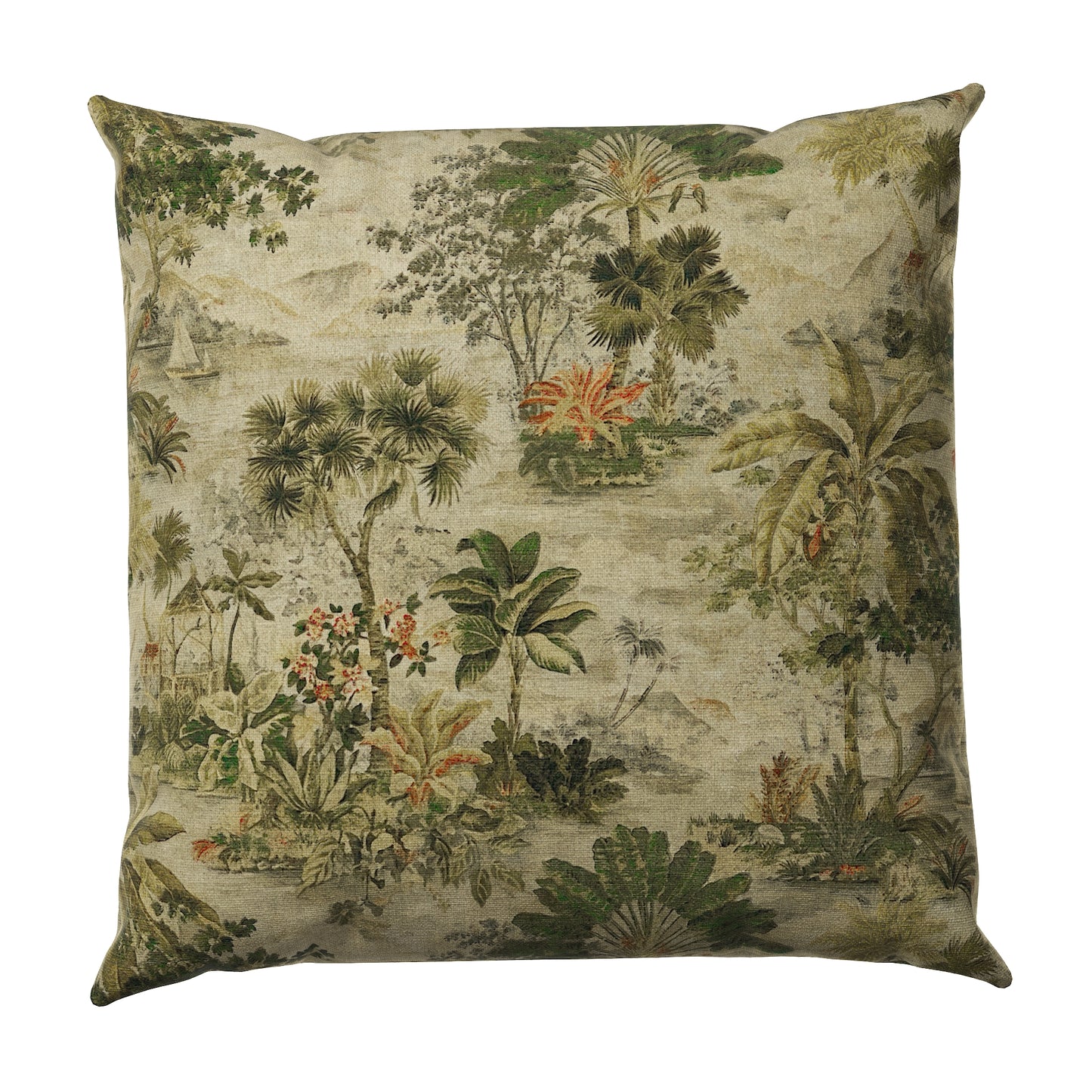 Throw Pillow in Tropical Toile - Moonstone