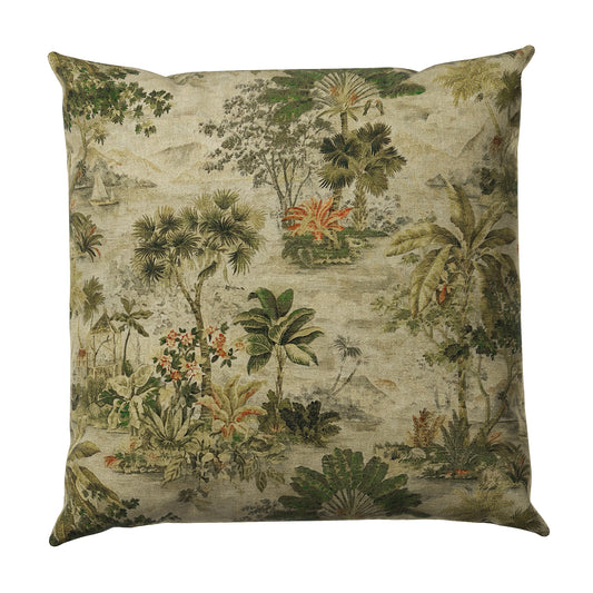 Throw Pillow in Tropical Toile - Moonstone