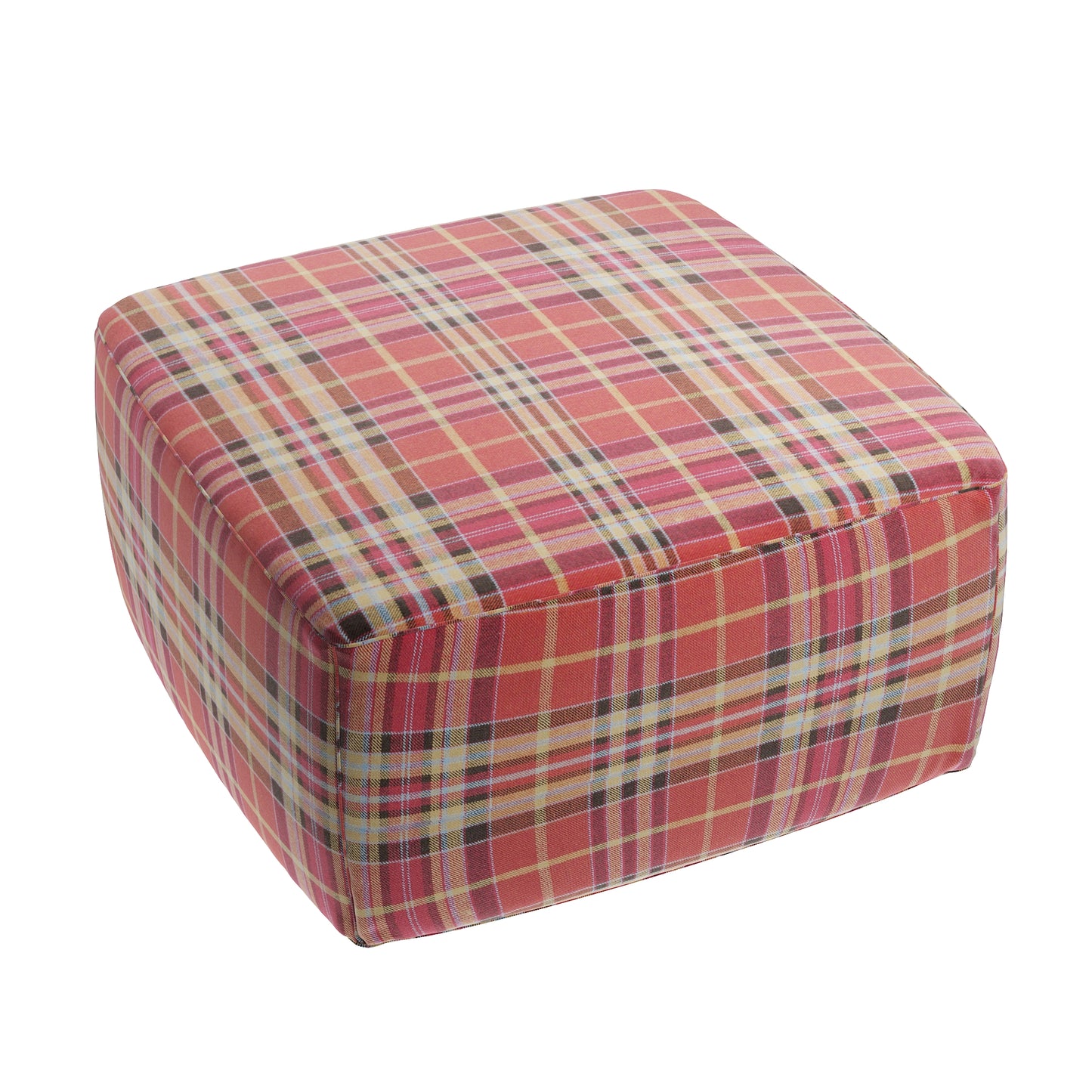 Square Pouf in Tartan - Redwood
