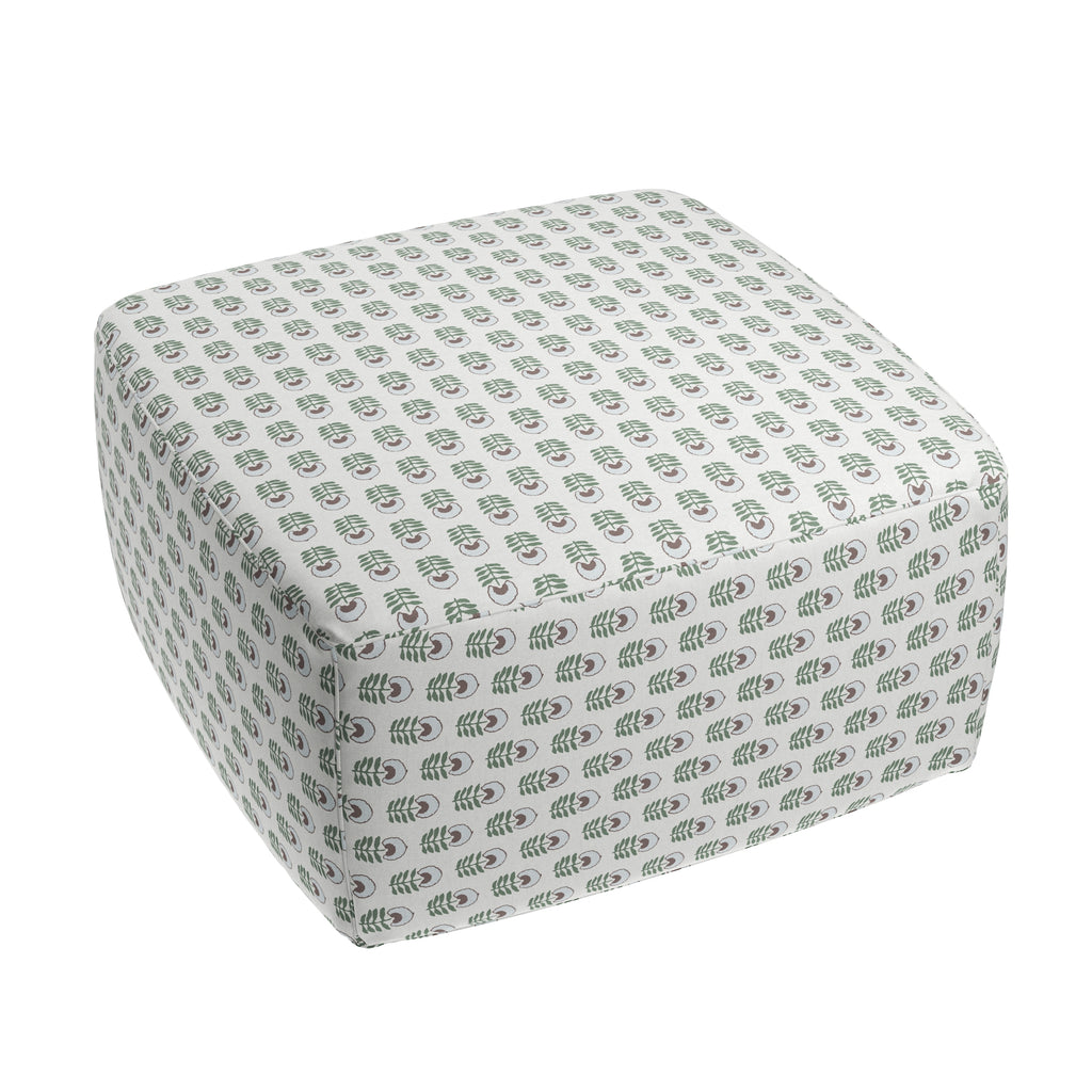 Square Pouf in Mini Florals - Mountain Teal