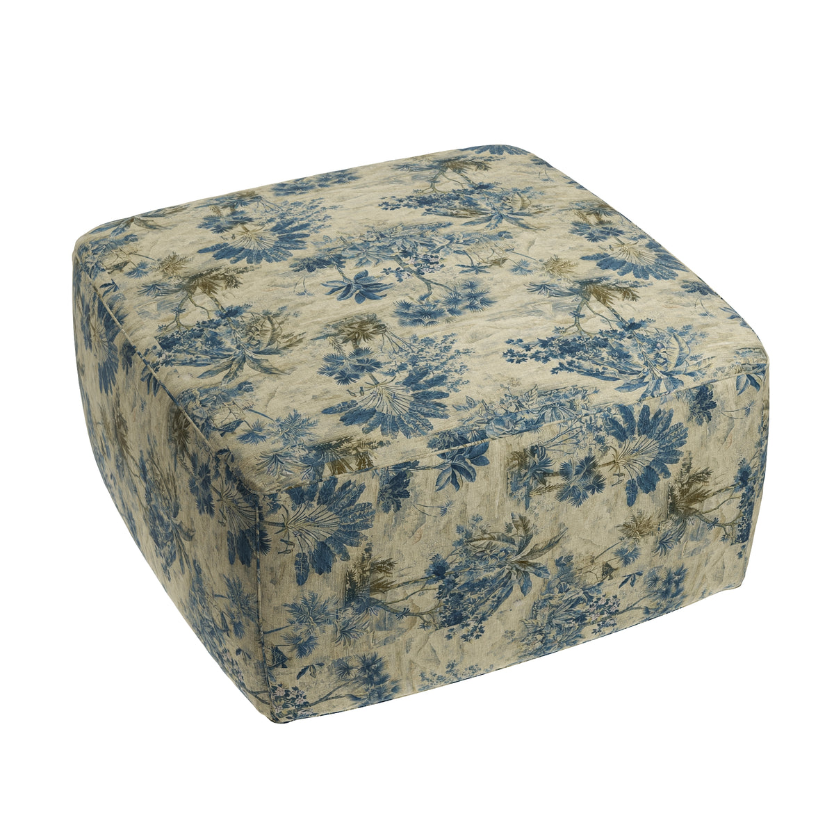 Square Pouf in Tropical Toile - Lagoon