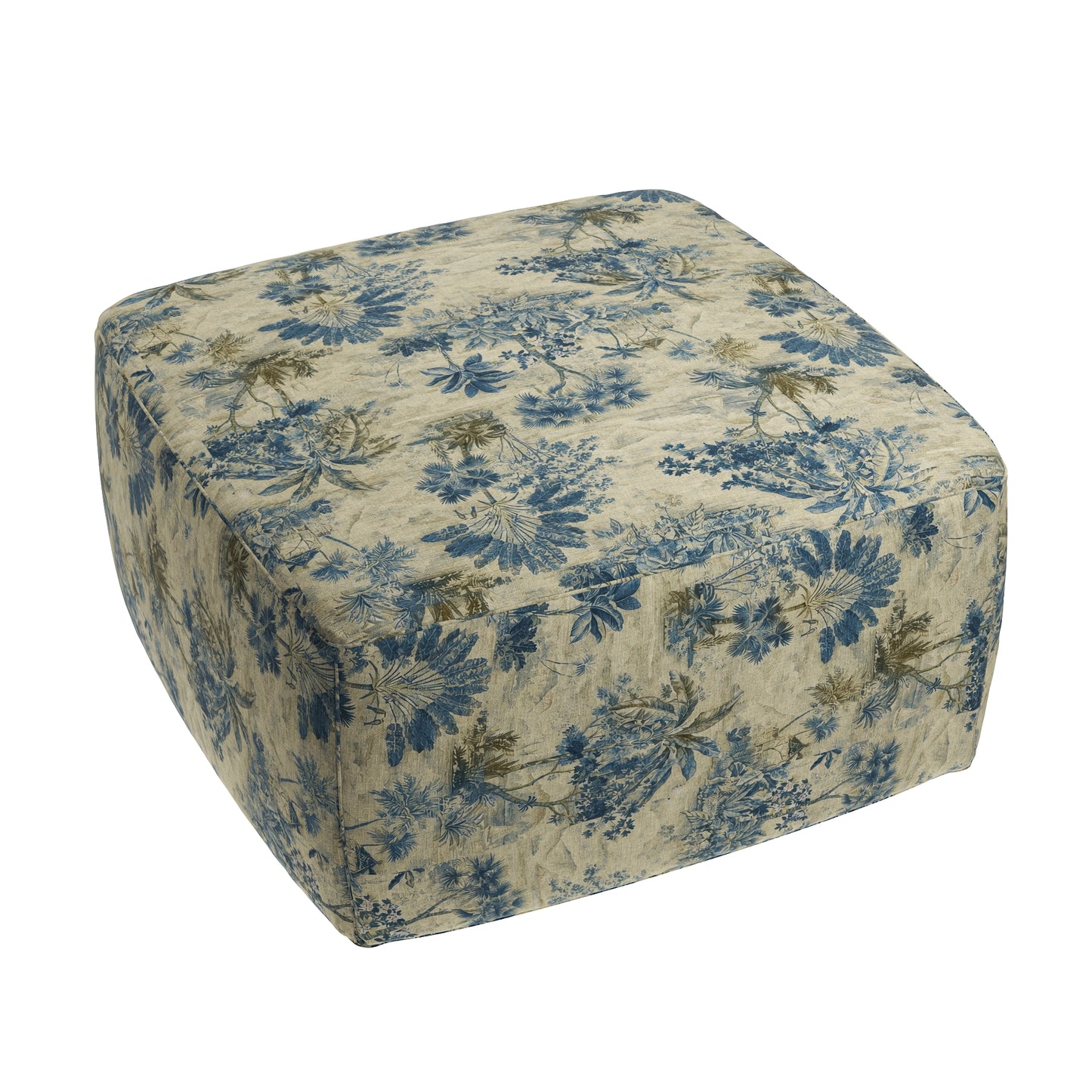 Square Pouf in Tropical Toile - Palm