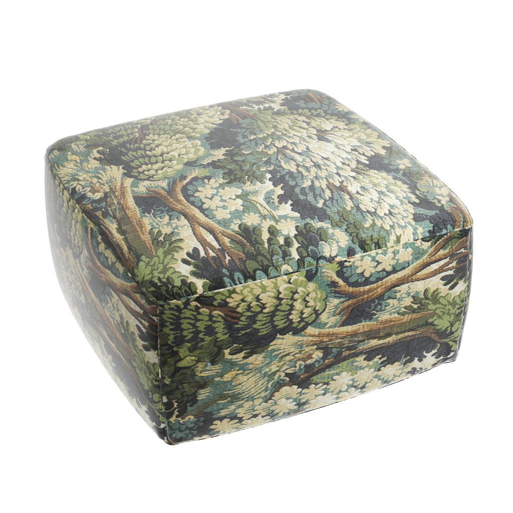 Square Pouf in Enchanted Forest - Peridot