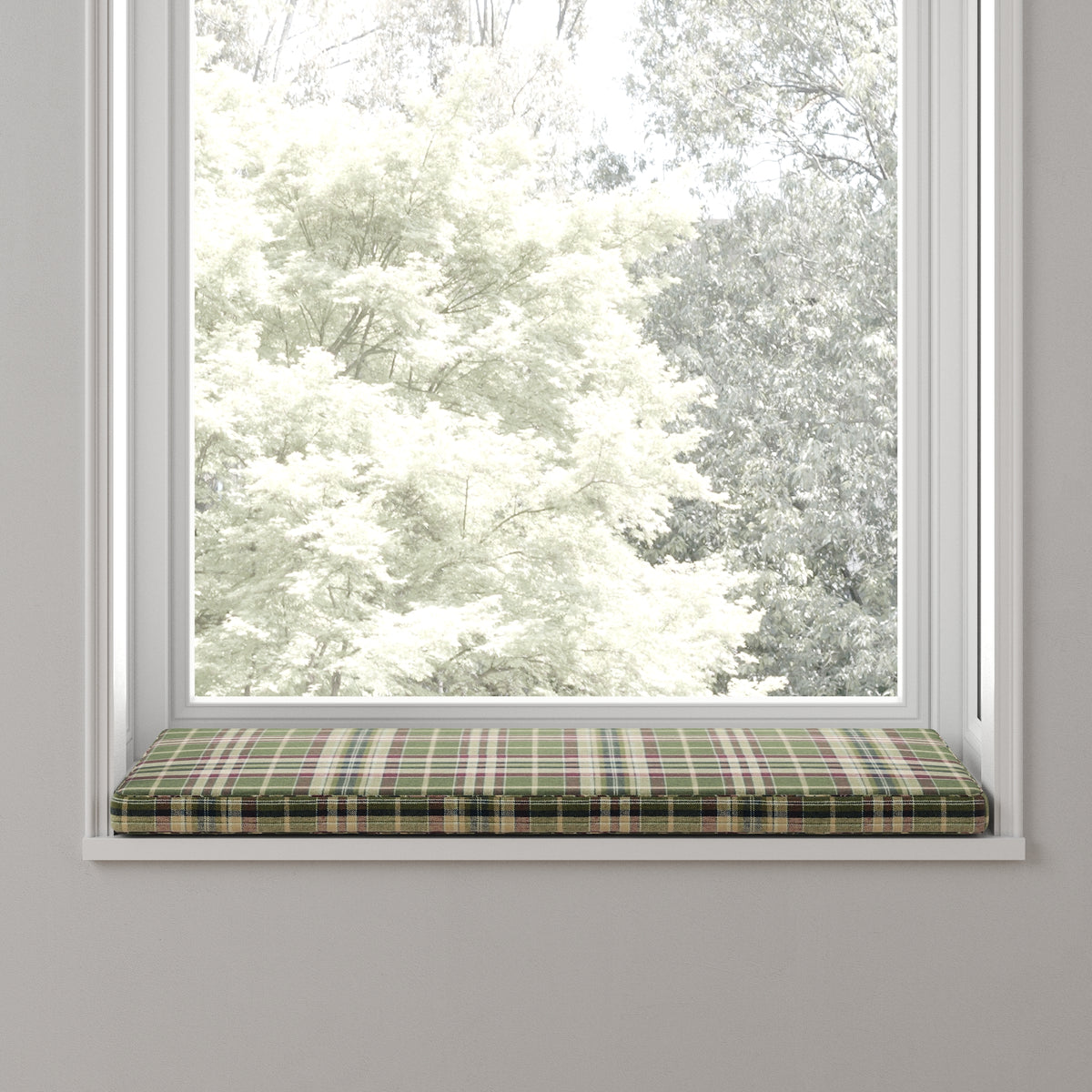 Custom Bench Cushion in Tartan - Evergreen