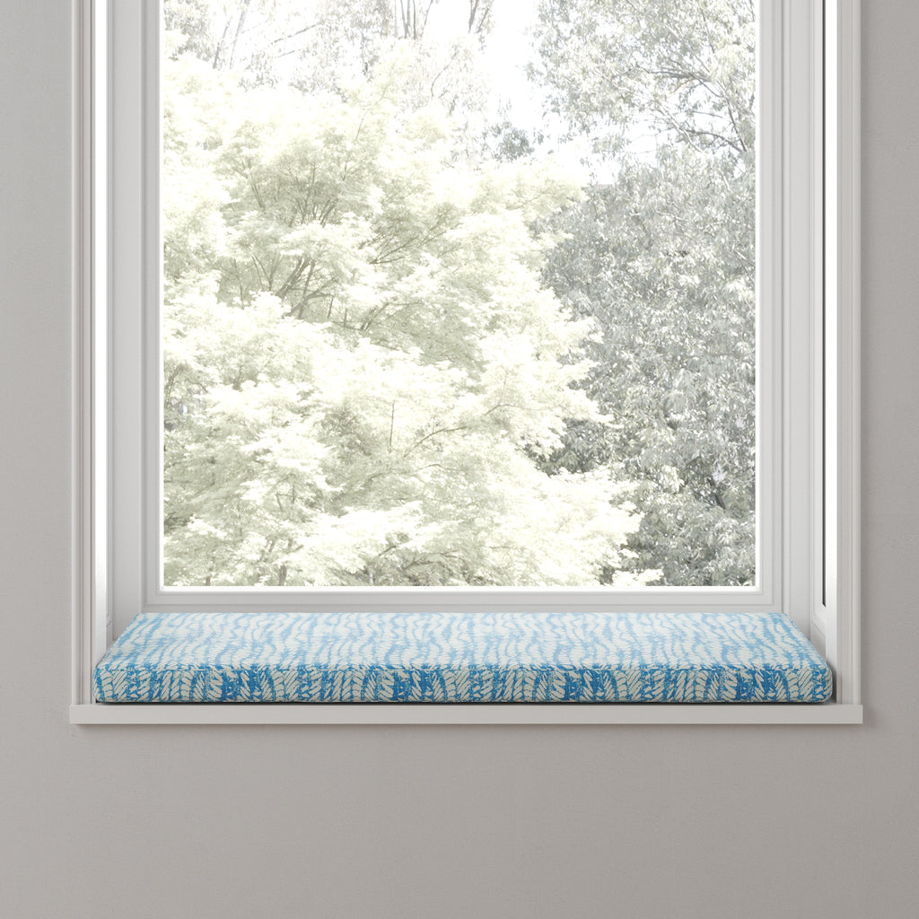 Custom Bench Cushion in Rope Walk - Persian Blue
