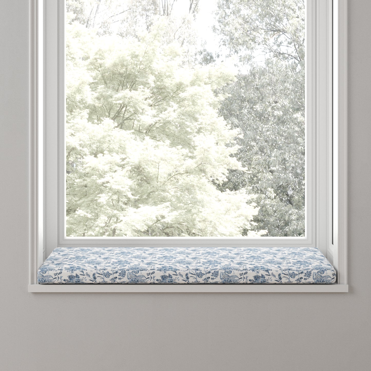 Custom Bench Cushion in Toile - Blue Skies