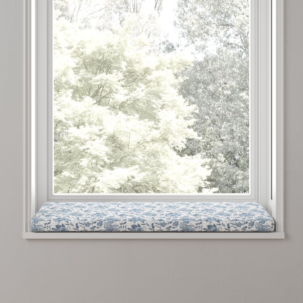 Custom Bench Cushion in Toile - Blue Skies