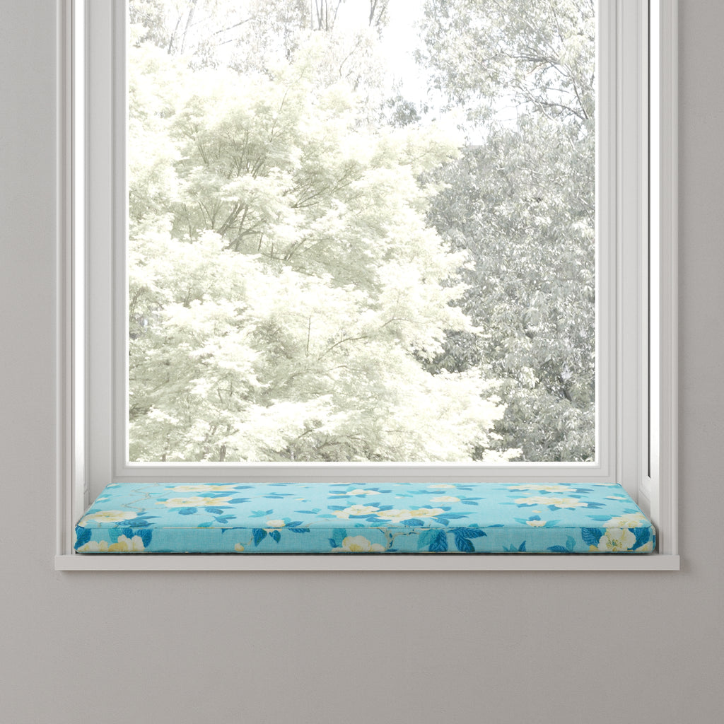 Custom Bench Cushion in Grandma's Floral - Pale Blue