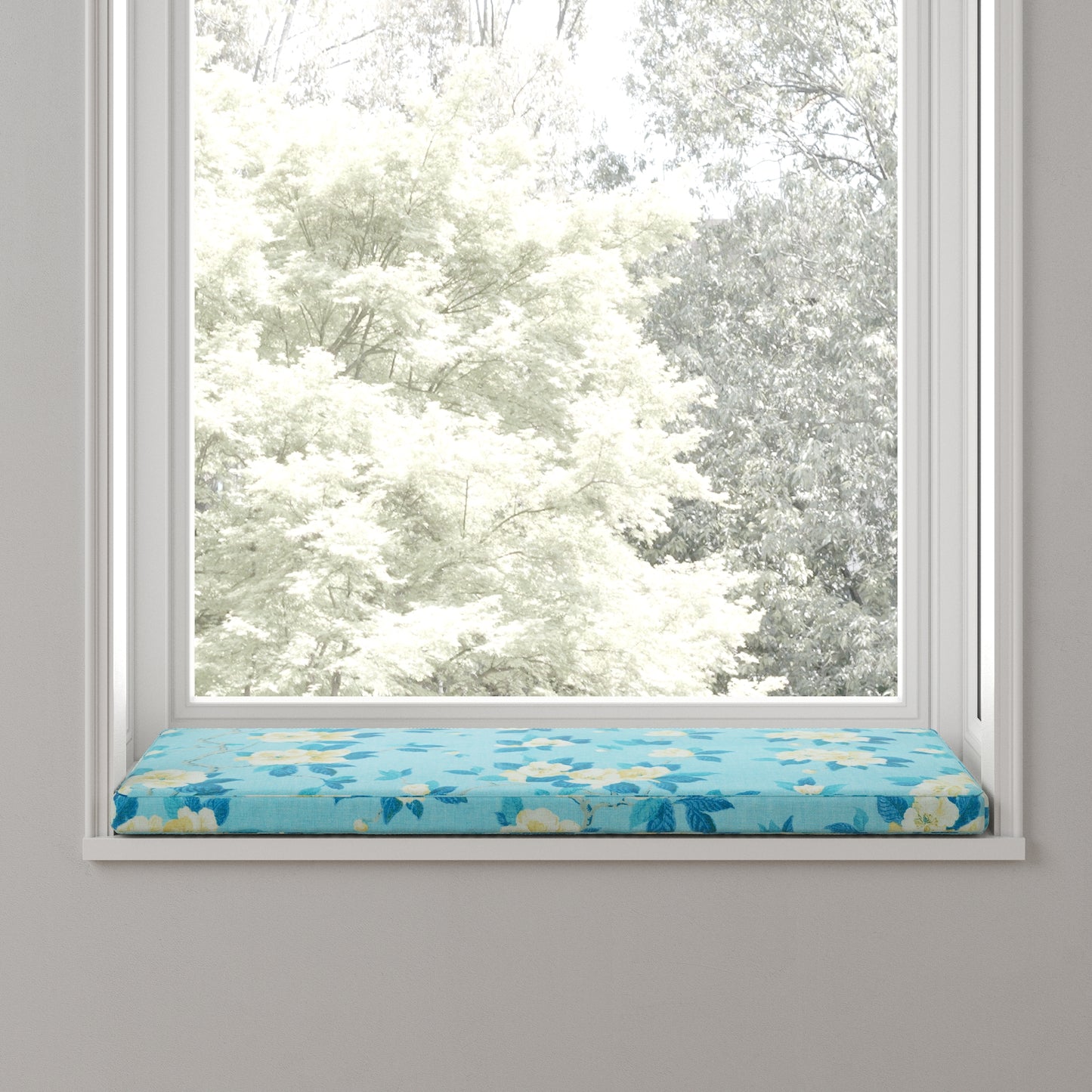 Custom Bench Cushion in Grandma's Floral - Pale Blue