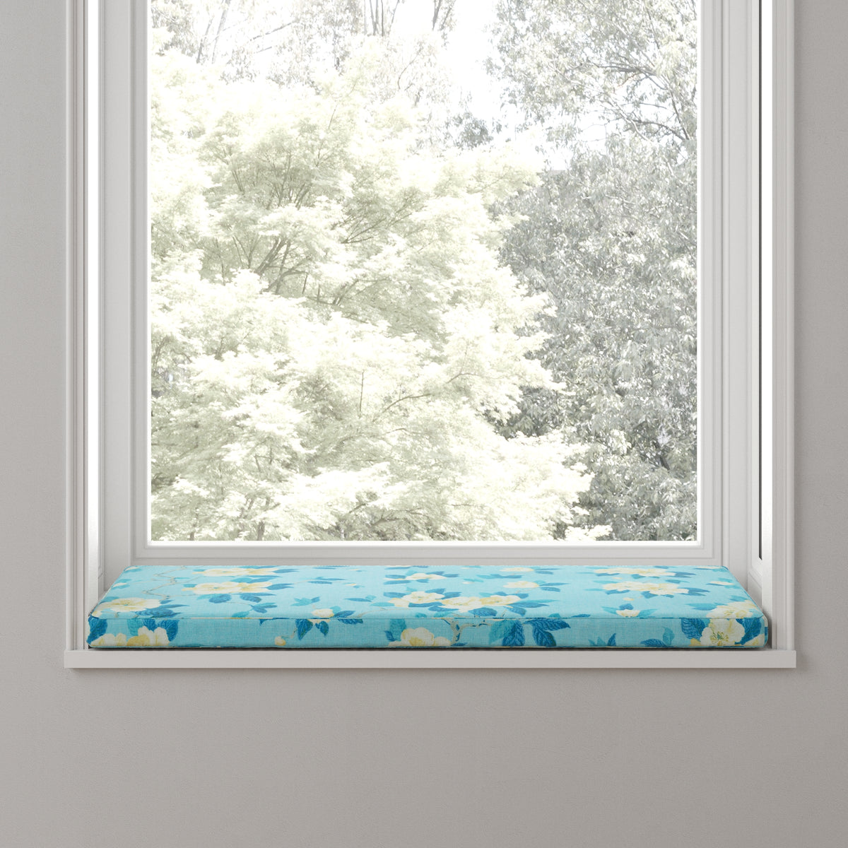 Custom Bench Cushion in Grandma's Floral - Pale Blue