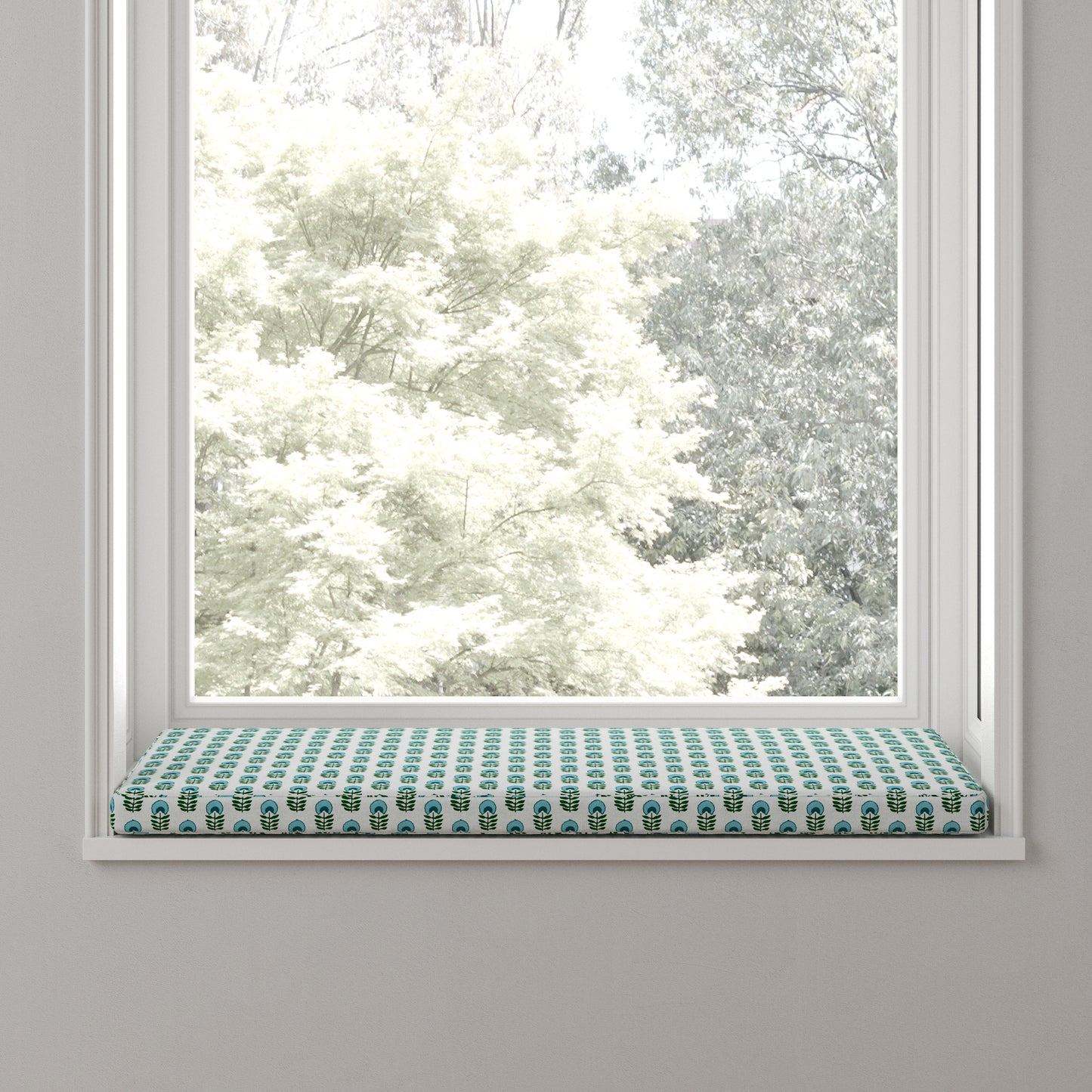 Custom Bench Cushion in Mini Florals - Mountain Teal