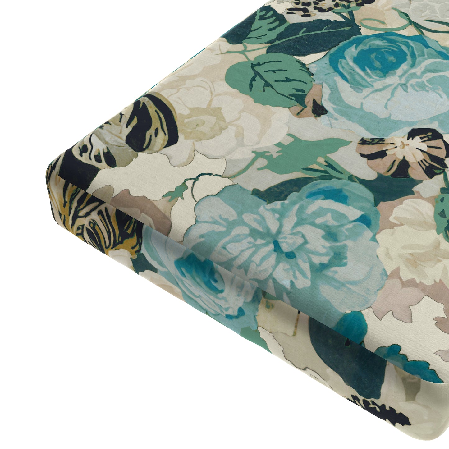 Custom Bench Cushion in Garden Tea Time - Blue Haze
