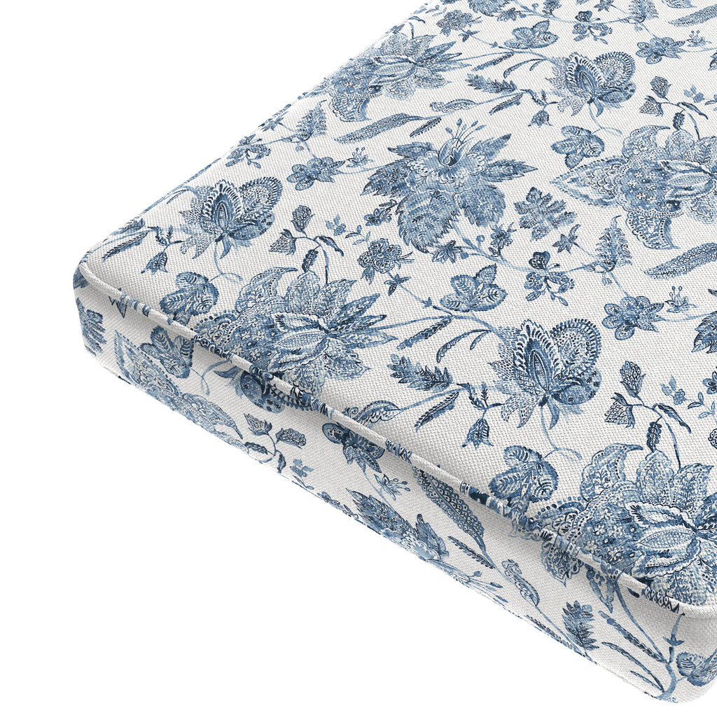 Custom Bench Cushion in Toile - Blue Skies