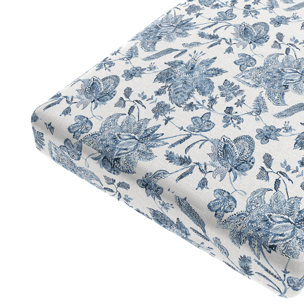 Custom Bench Cushion in Toile - Blue Skies