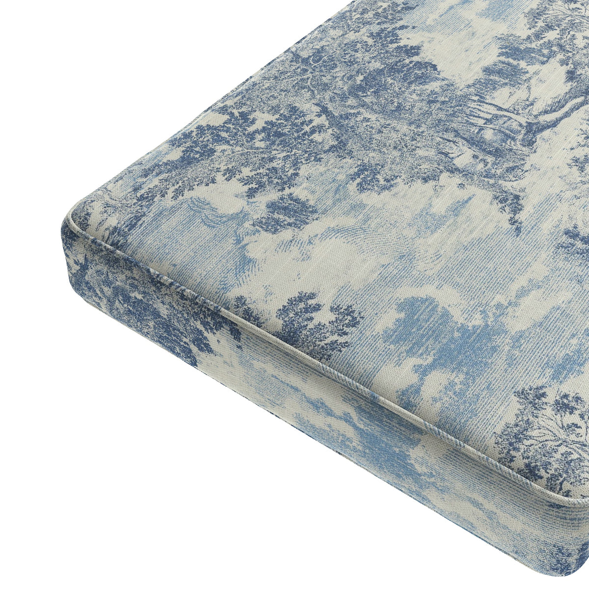 Custom Bench Cushion in Country Toile - Sapphire