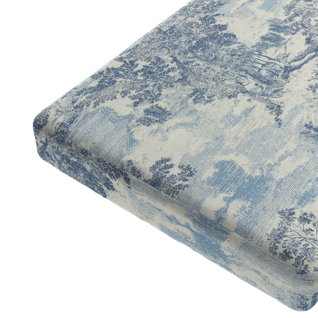 Custom Bench Cushion in Country Toile - Sapphire