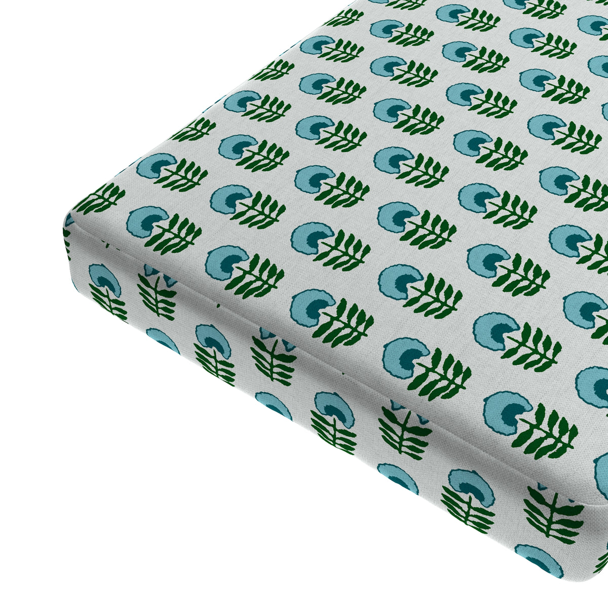 Custom Bench Cushion in Mini Florals - Mountain Teal