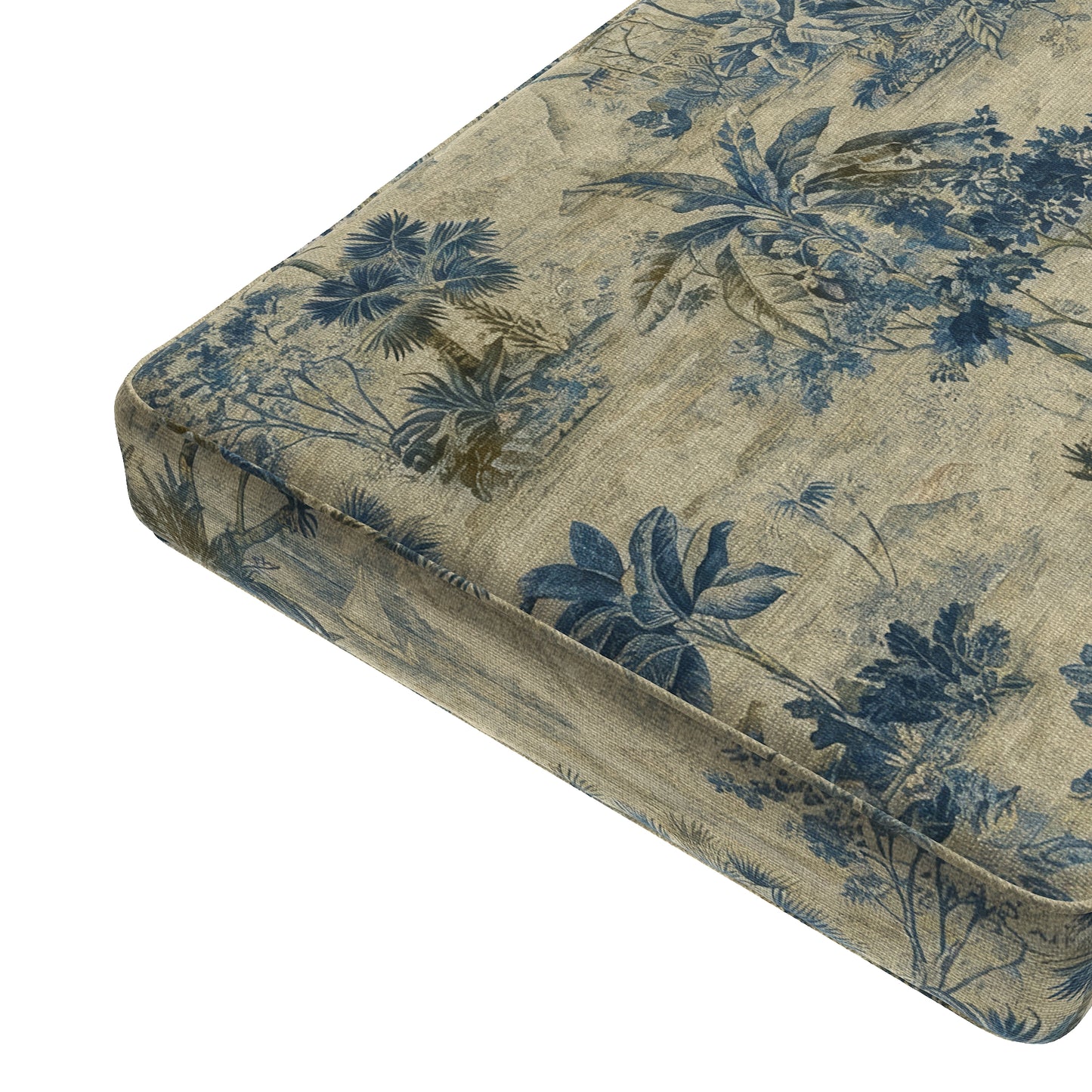 Custom Bench Cushion in Tropical Toile - Lagoon
