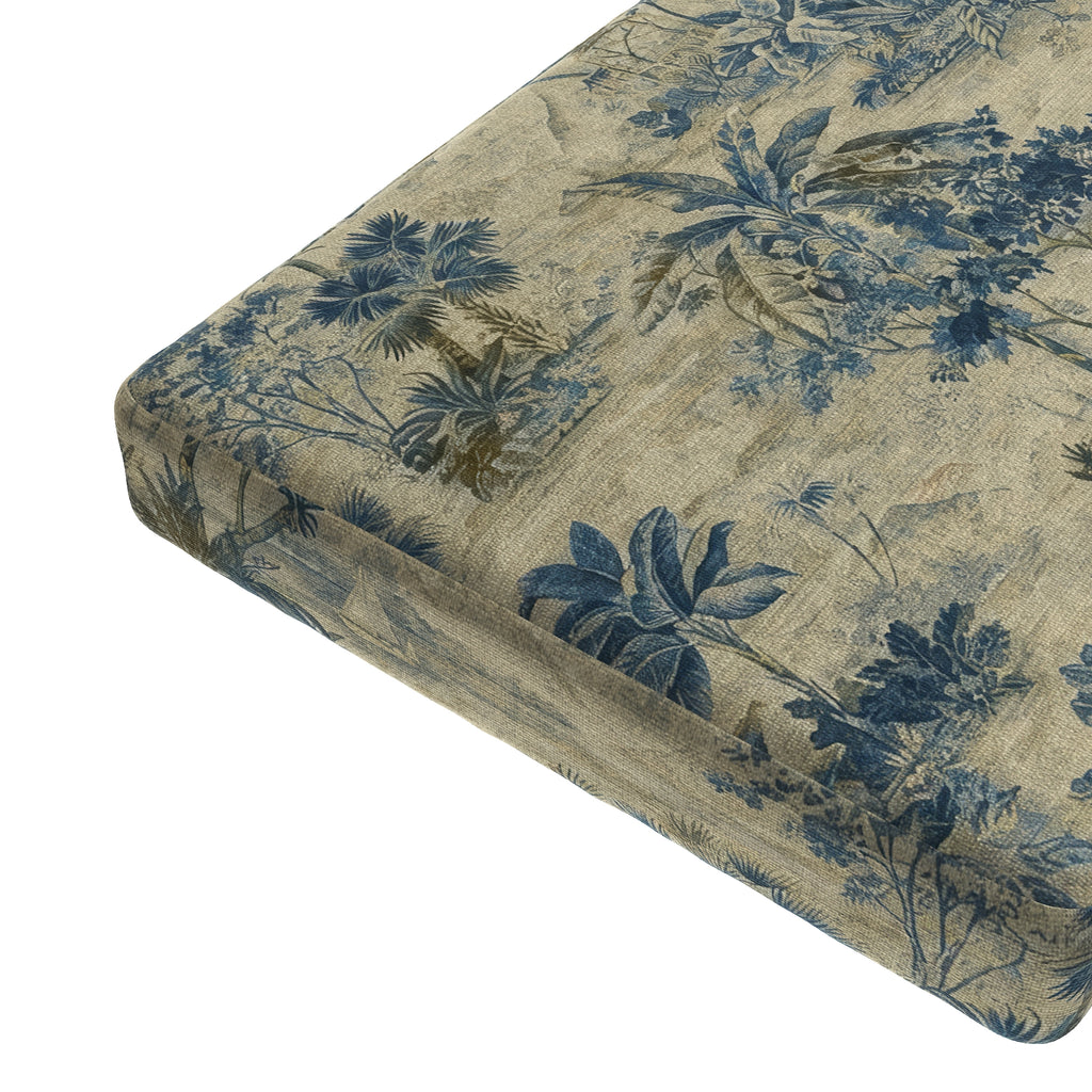 Custom Bench Cushion in Tropical Toile - Lagoon