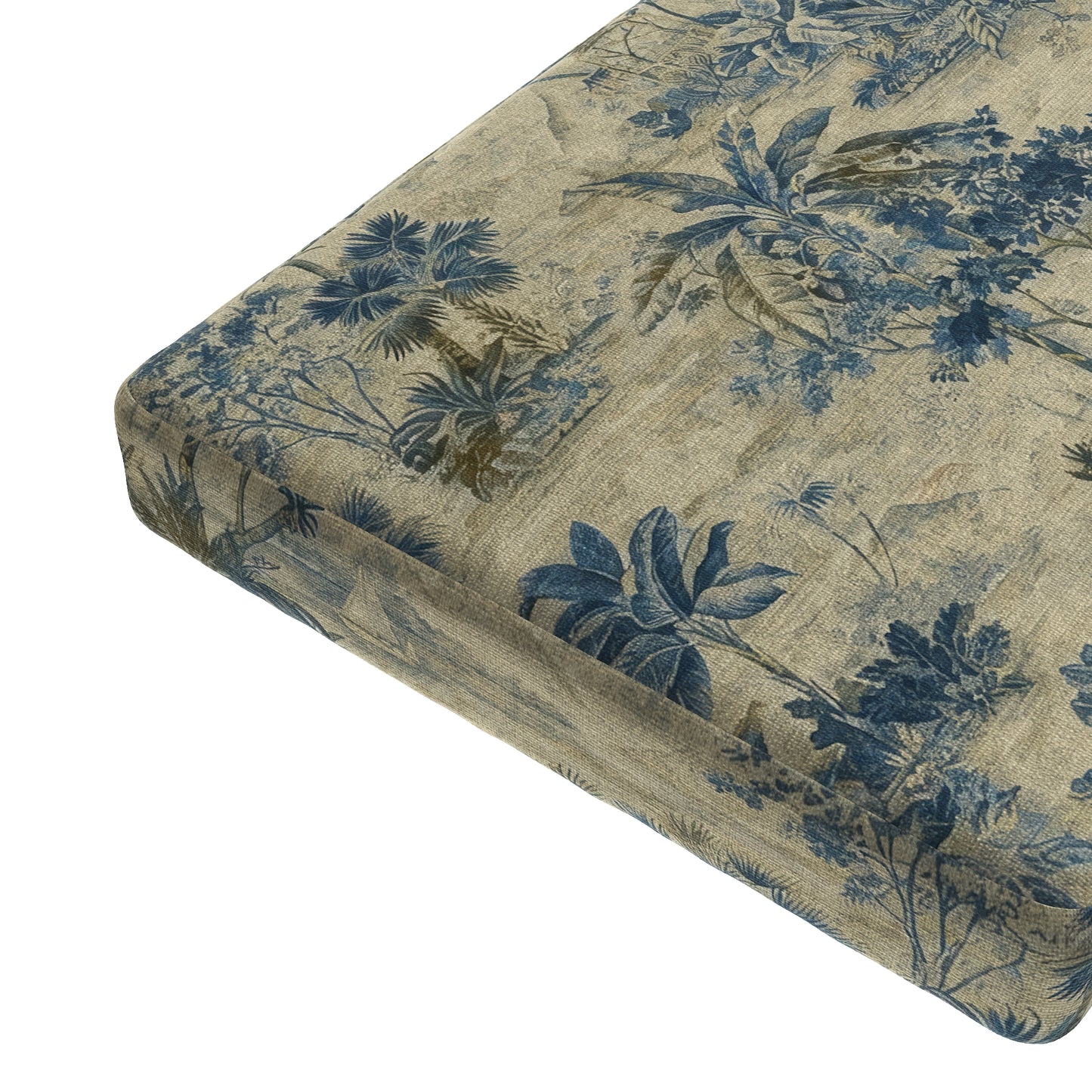 Custom Bench Cushion in Tropical Toile - Lagoon