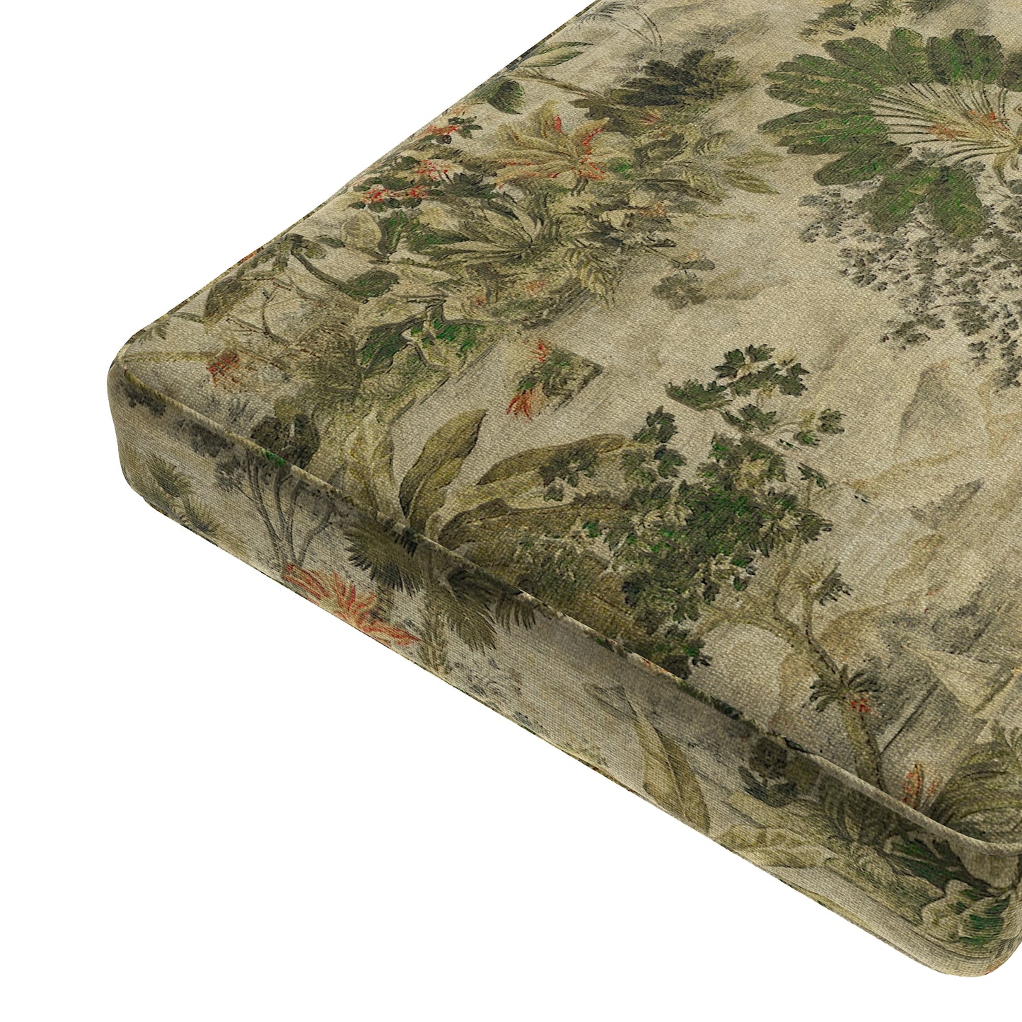 Custom Bench Cushion in Tropical Toile - Moonstone