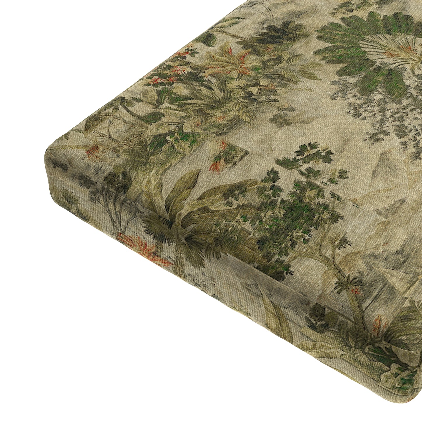 Custom Bench Cushion in Tropical Toile - Moonstone