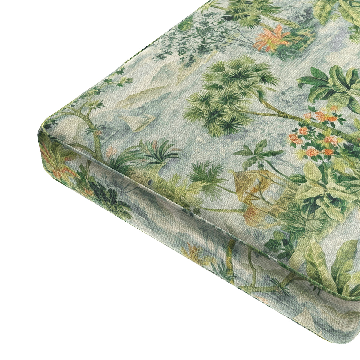 Custom Bench Cushion in Tropical Toile - Palm