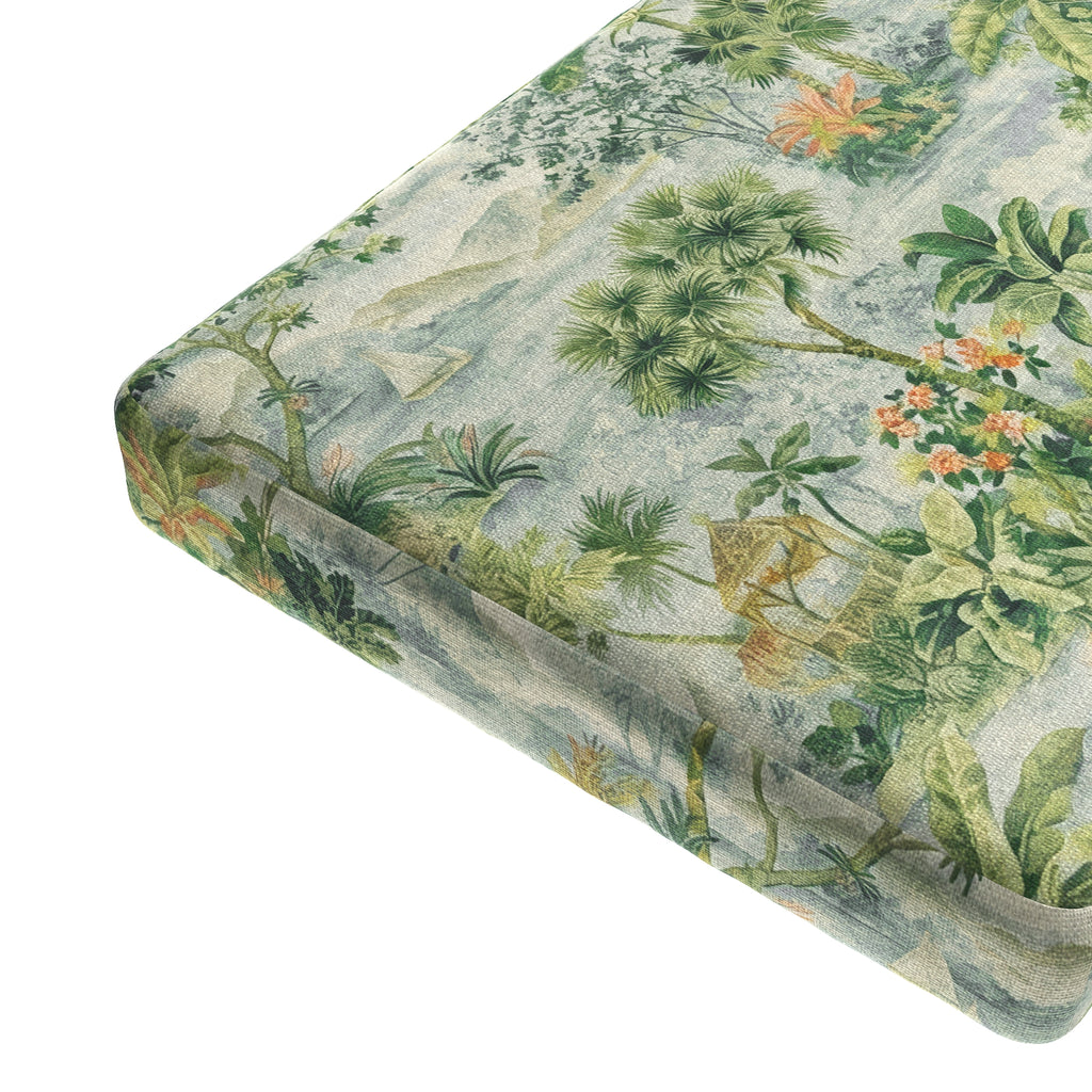 Custom Bench Cushion in Tropical Toile - Palm