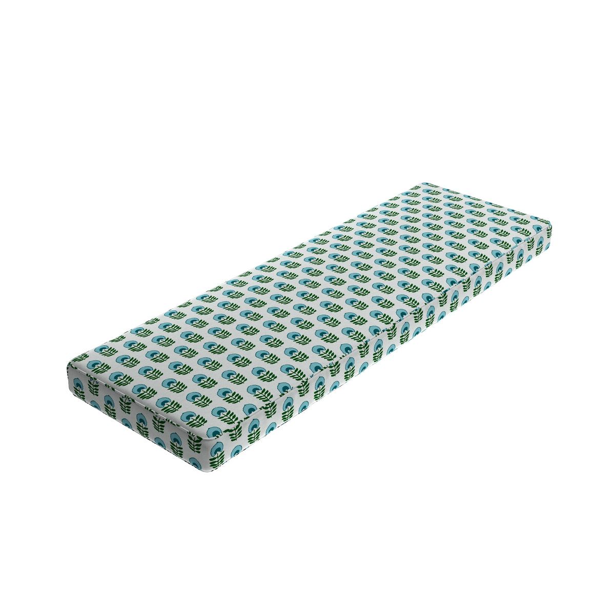 Custom Bench Cushion in Mini Florals - Mountain Teal